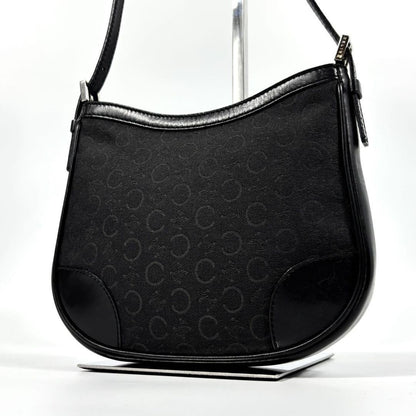 CELINE Accessory Pouch Hand Bag Tote Purse C Macadam Canvas Leather Black Auth