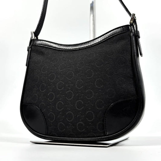 CELINE Accessory Pouch Hand Bag Tote Purse C Macadam Canvas Leather Black Auth