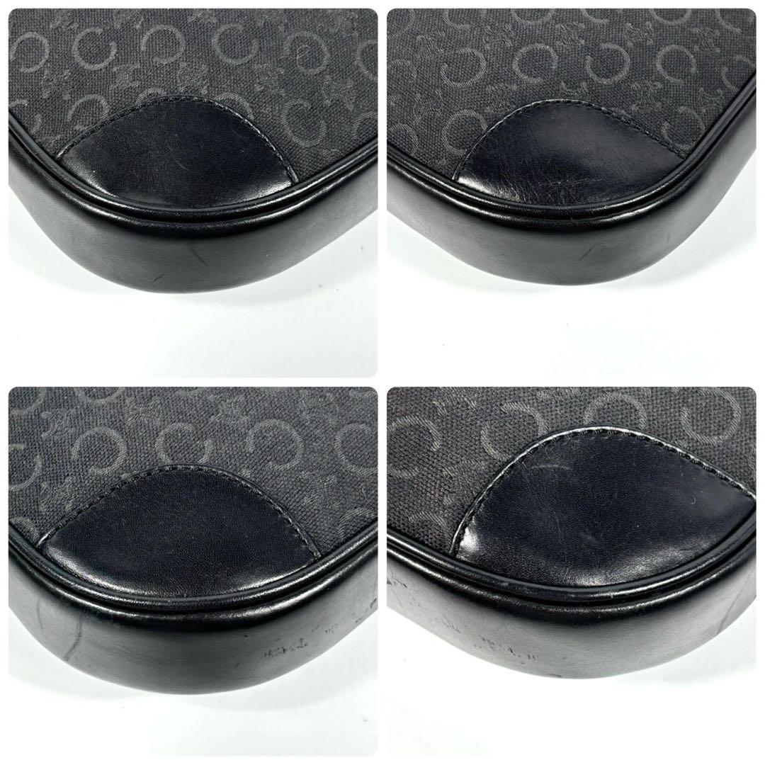 CELINE Accessory Pouch Hand Bag Tote Purse C Macadam Canvas Leather Black Auth