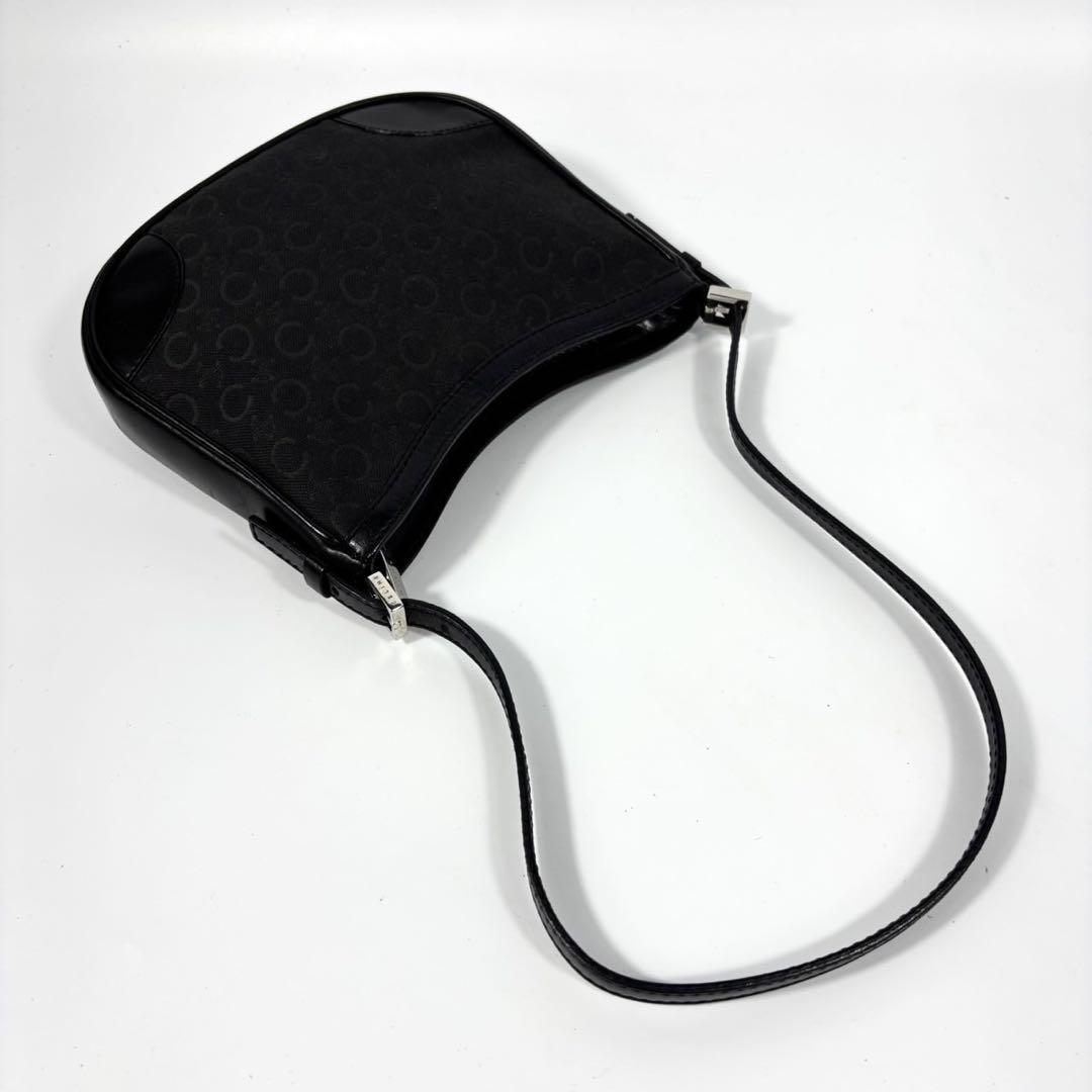 CELINE Accessory Pouch Hand Bag Tote Purse C Macadam Canvas Leather Black Auth