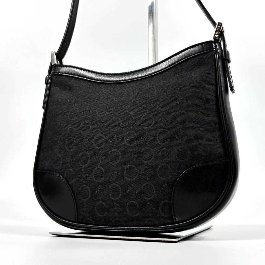 CELINE Accessory Pouch Hand Bag Tote Purse C Macadam Canvas Leather Black Auth