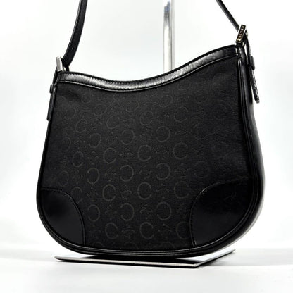 CELINE Accessory Pouch Hand Bag Tote Purse C Macadam Canvas Leather Black Auth