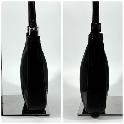 CELINE Accessory Pouch Hand Bag Tote Purse C Macadam Canvas Leather Black Auth