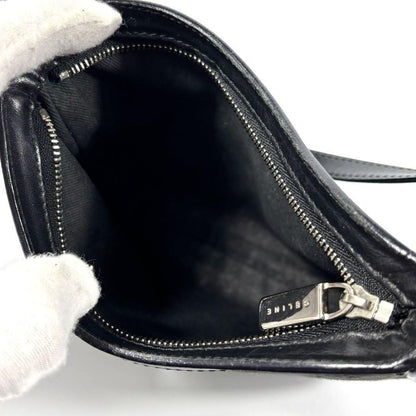 CELINE Accessory Pouch Hand Bag Tote Purse C Macadam Canvas Leather Black Auth