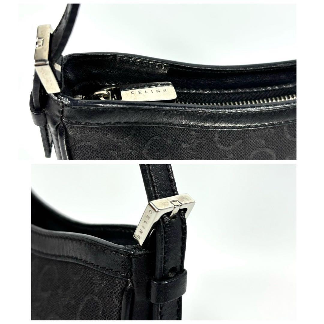 CELINE Accessory Pouch Hand Bag Tote Purse C Macadam Canvas Leather Black Auth