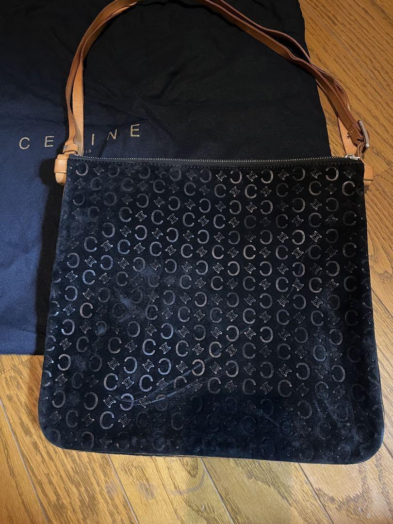 CELINE Shoulder Bag Purse C Macadam Suede Black Authentic
