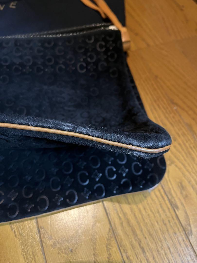 CELINE Shoulder Bag Purse C Macadam Suede Black Authentic