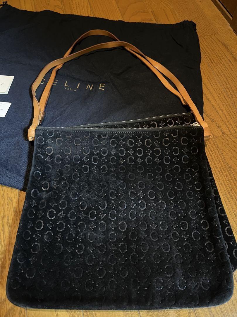 CELINE Shoulder Bag Purse C Macadam Suede Black Authentic