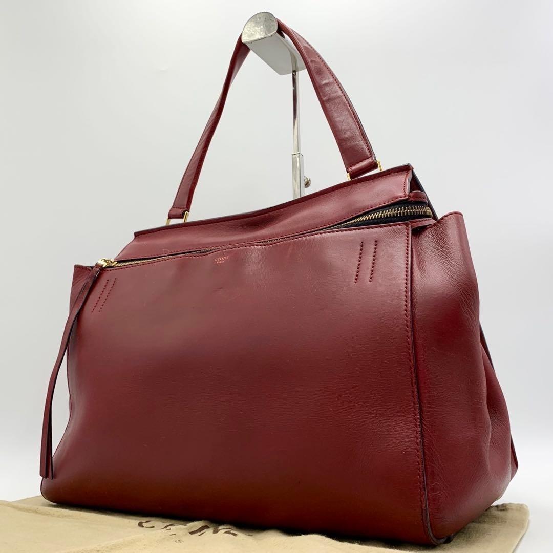 CELINE Hand Bag Tote Purse Leather Red Authentic
