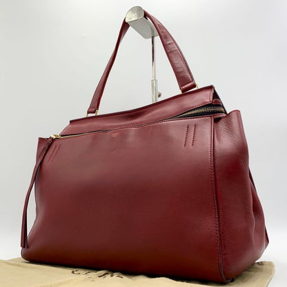 CELINE Hand Bag Tote Purse Leather Red Authentic