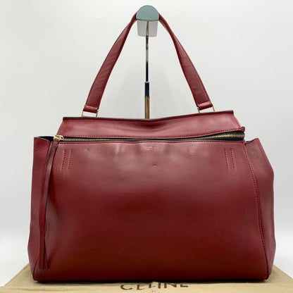 CELINE Hand Bag Tote Purse Leather Red Authentic