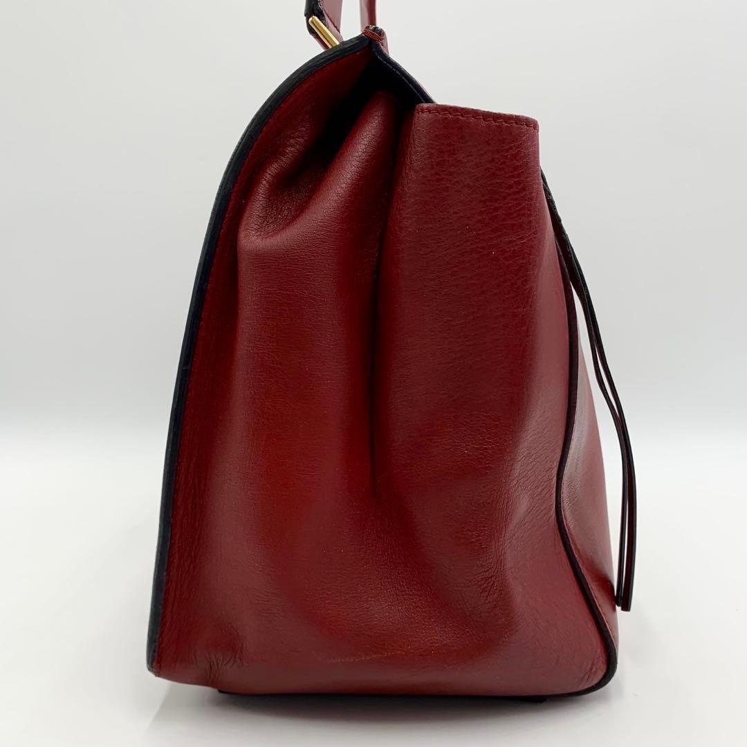 CELINE Hand Bag Tote Purse Leather Red Authentic