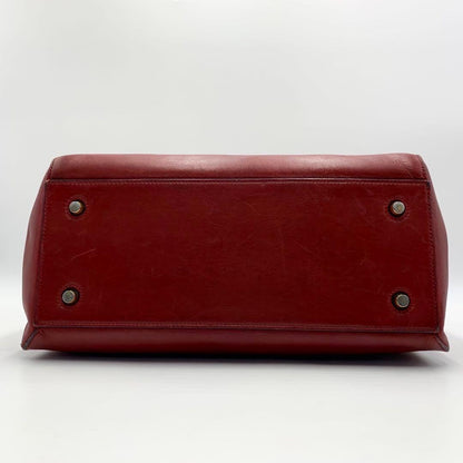 CELINE Hand Bag Tote Purse Leather Red Authentic