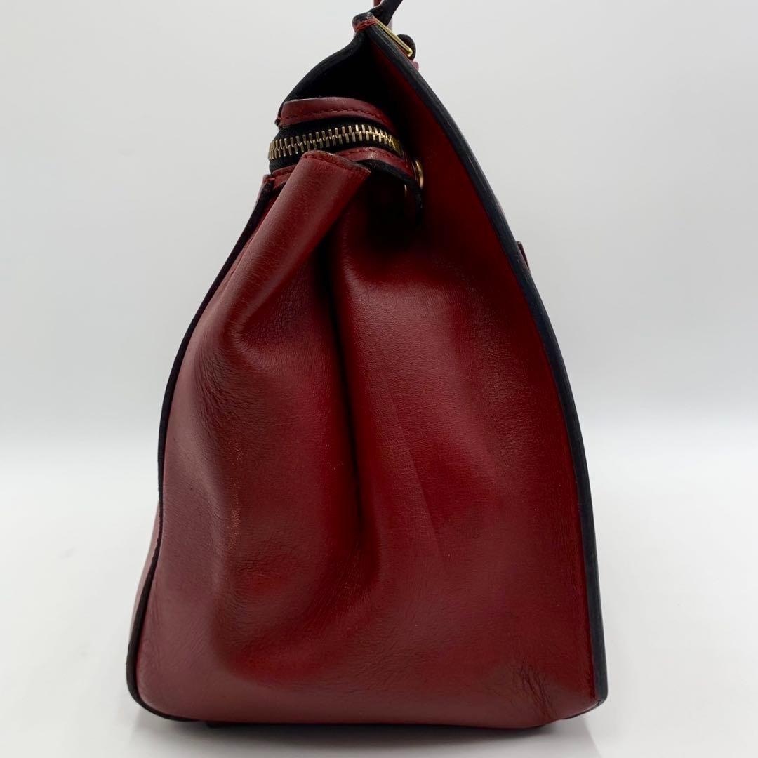 CELINE Hand Bag Tote Purse Leather Red Authentic