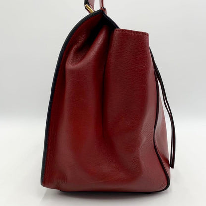 CELINE Hand Bag Tote Purse Leather Red Authentic