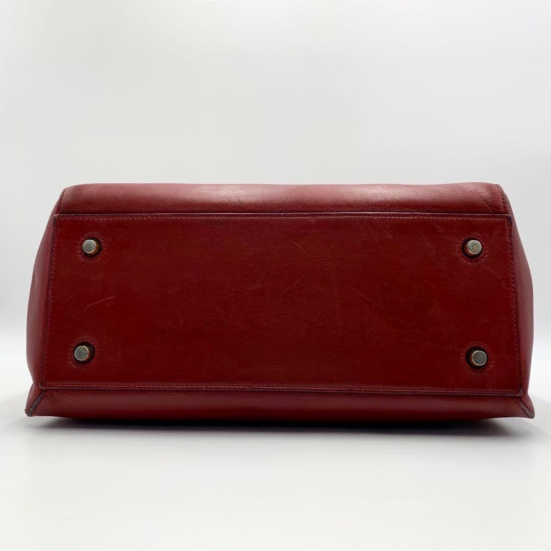 CELINE Hand Bag Tote Purse Leather Red Authentic