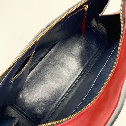 CELINE Hand Bag Tote Purse Leather Red Authentic