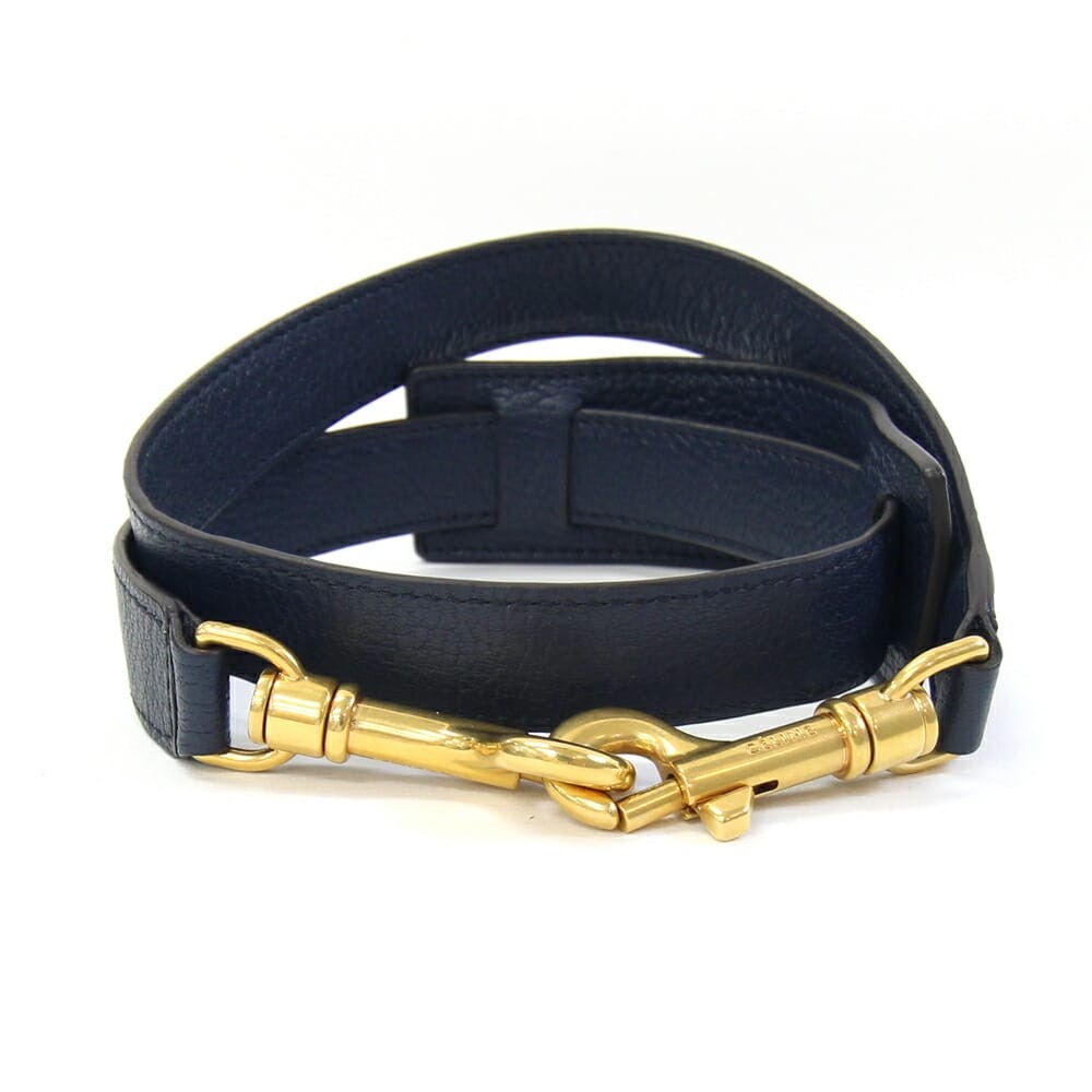 CELINE Shoulder Strap Belt Leather Navy Gold Authentic