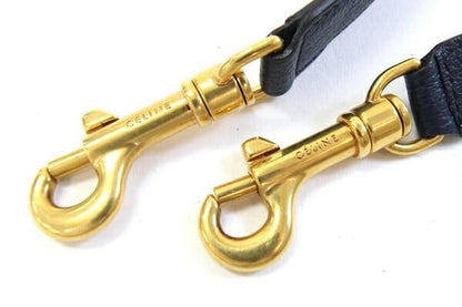 CELINE Shoulder Strap Belt Leather Navy Gold Authentic