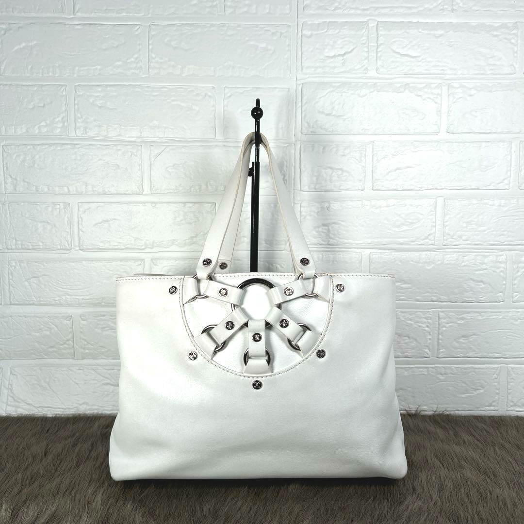 CELINE Hand Bag Tote Purse Leather White Authentic