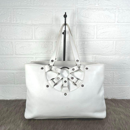 CELINE Hand Bag Tote Purse Leather White Authentic