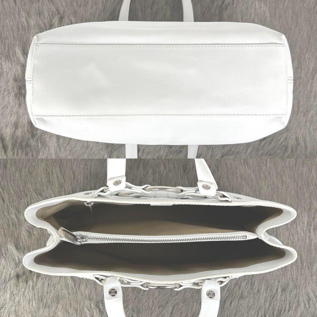 CELINE Hand Bag Tote Purse Leather White Authentic