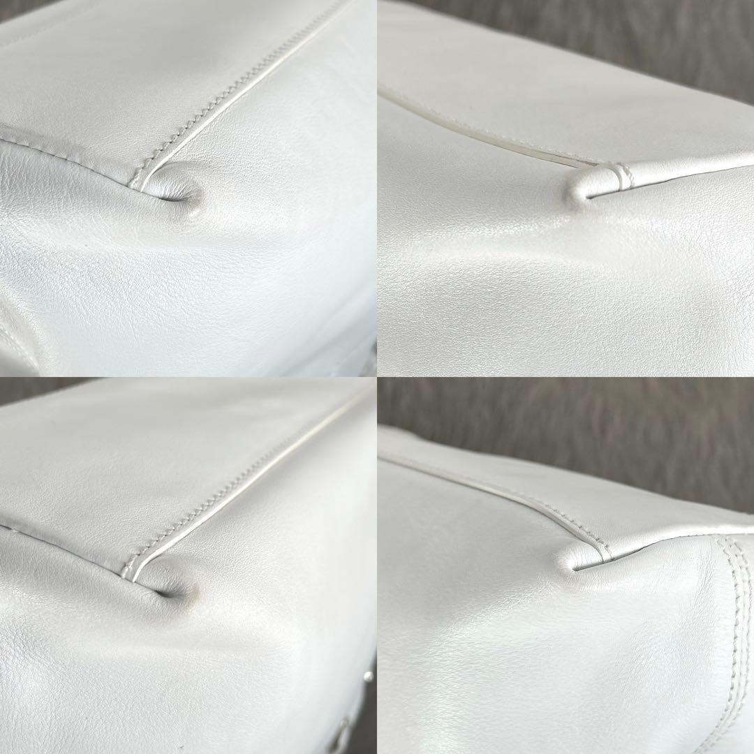 CELINE Hand Bag Tote Purse Leather White Authentic