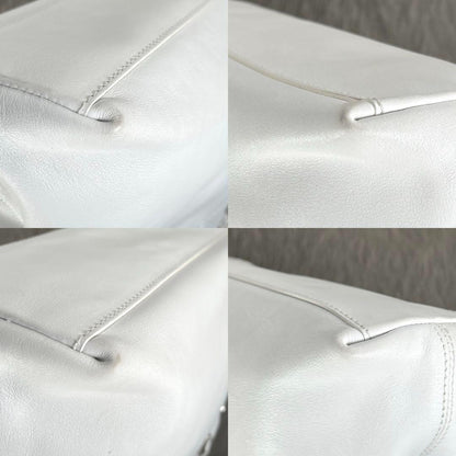 CELINE Hand Bag Tote Purse Leather White Authentic