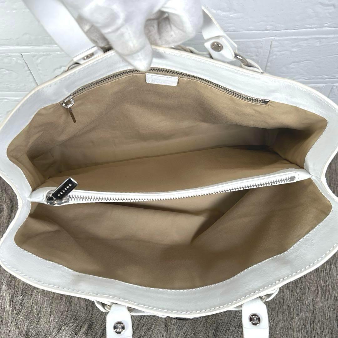 CELINE Hand Bag Tote Purse Leather White Authentic