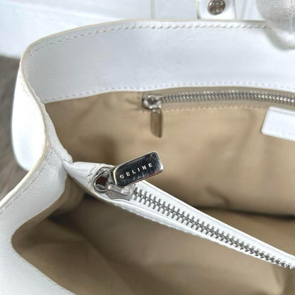 CELINE Hand Bag Tote Purse Leather White Authentic