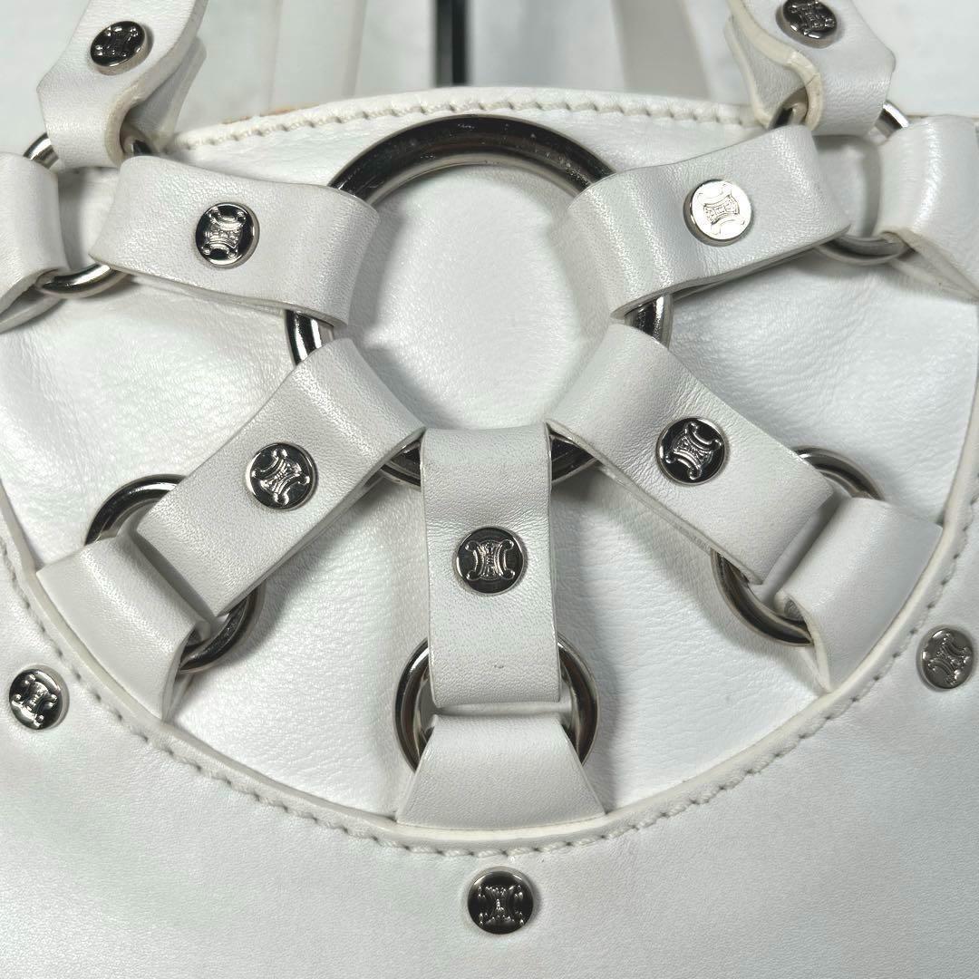 CELINE Hand Bag Tote Purse Leather White Authentic