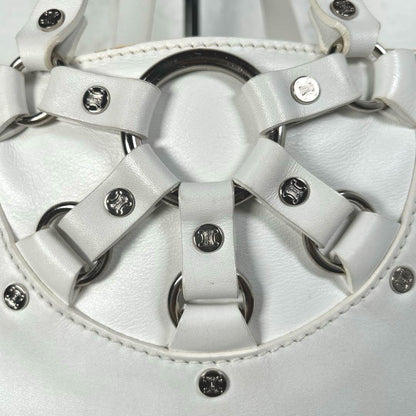 CELINE Hand Bag Tote Purse Leather White Authentic