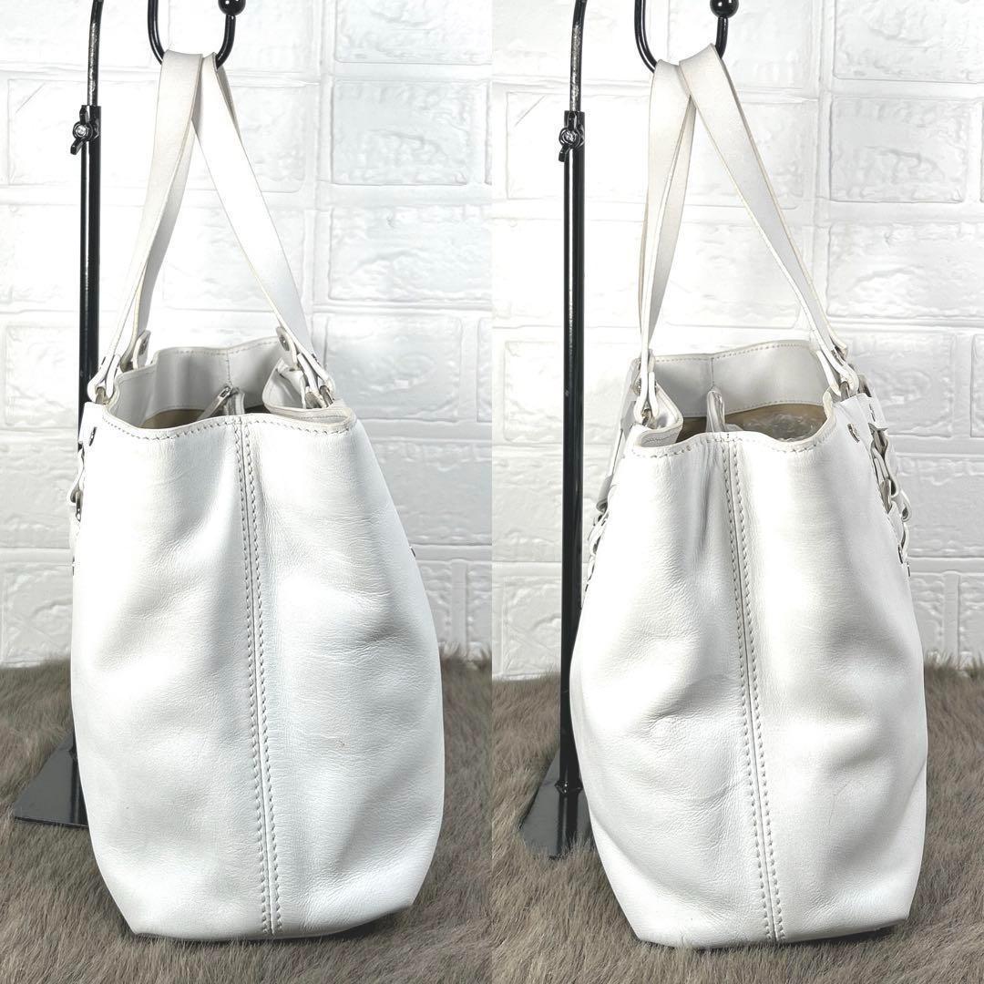 CELINE Hand Bag Tote Purse Leather White Authentic