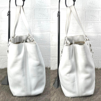 CELINE Hand Bag Tote Purse Leather White Authentic