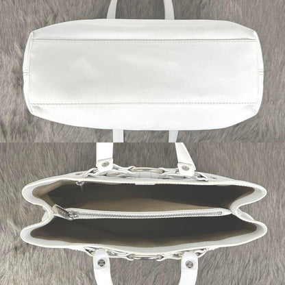 CELINE Hand Bag Tote Purse Leather White Authentic