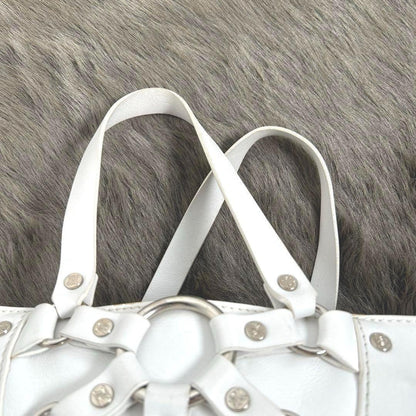 CELINE Hand Bag Tote Purse Leather White Authentic