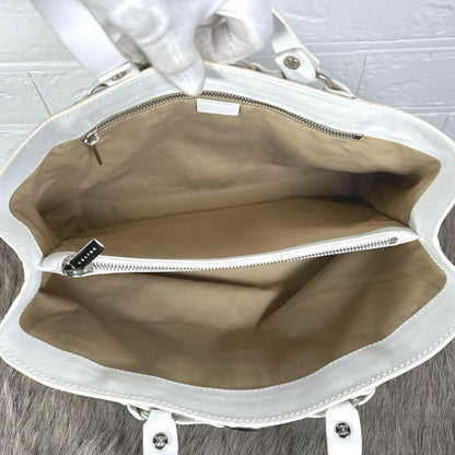 CELINE Hand Bag Tote Purse Leather White Authentic