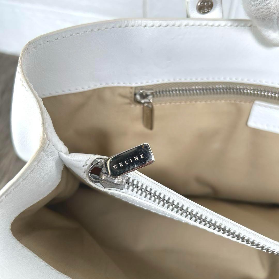 CELINE Hand Bag Tote Purse Leather White Authentic