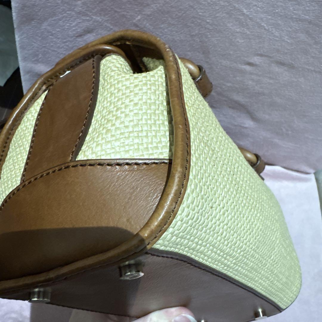 CELINE Hand Bag Tote Purse Straw Leather Beige Brown Authentic
