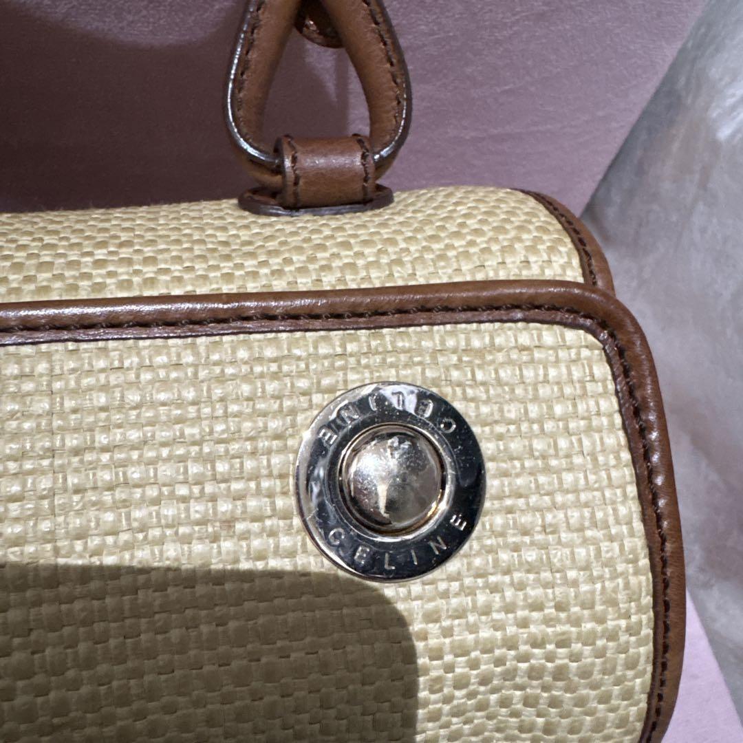 CELINE Hand Bag Tote Purse Straw Leather Beige Brown Authentic