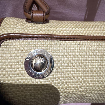 CELINE Hand Bag Tote Purse Straw Leather Beige Brown Authentic