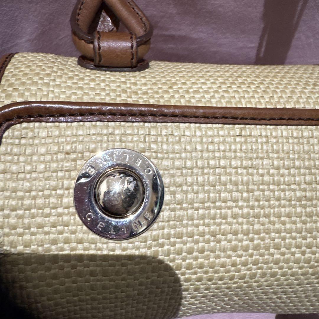 CELINE Hand Bag Tote Purse Straw Leather Beige Brown Authentic