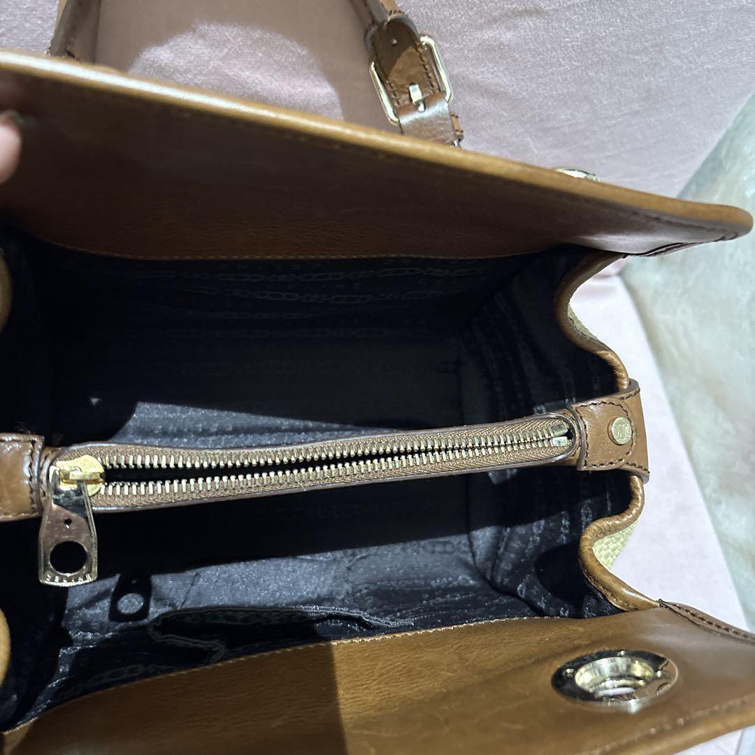 CELINE Hand Bag Tote Purse Straw Leather Beige Brown Authentic