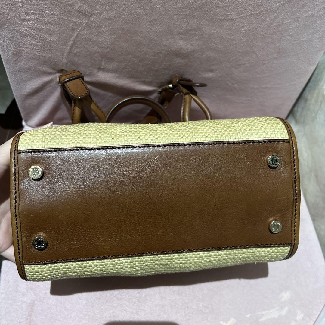 CELINE Hand Bag Tote Purse Straw Leather Beige Brown Authentic