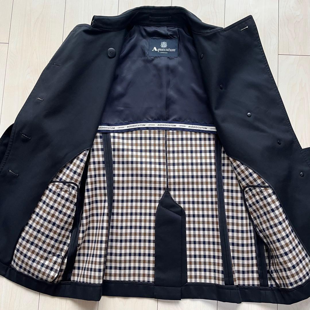 Aquascutum Trench Coat Club Check Asian fit M US size S Navy Authentic