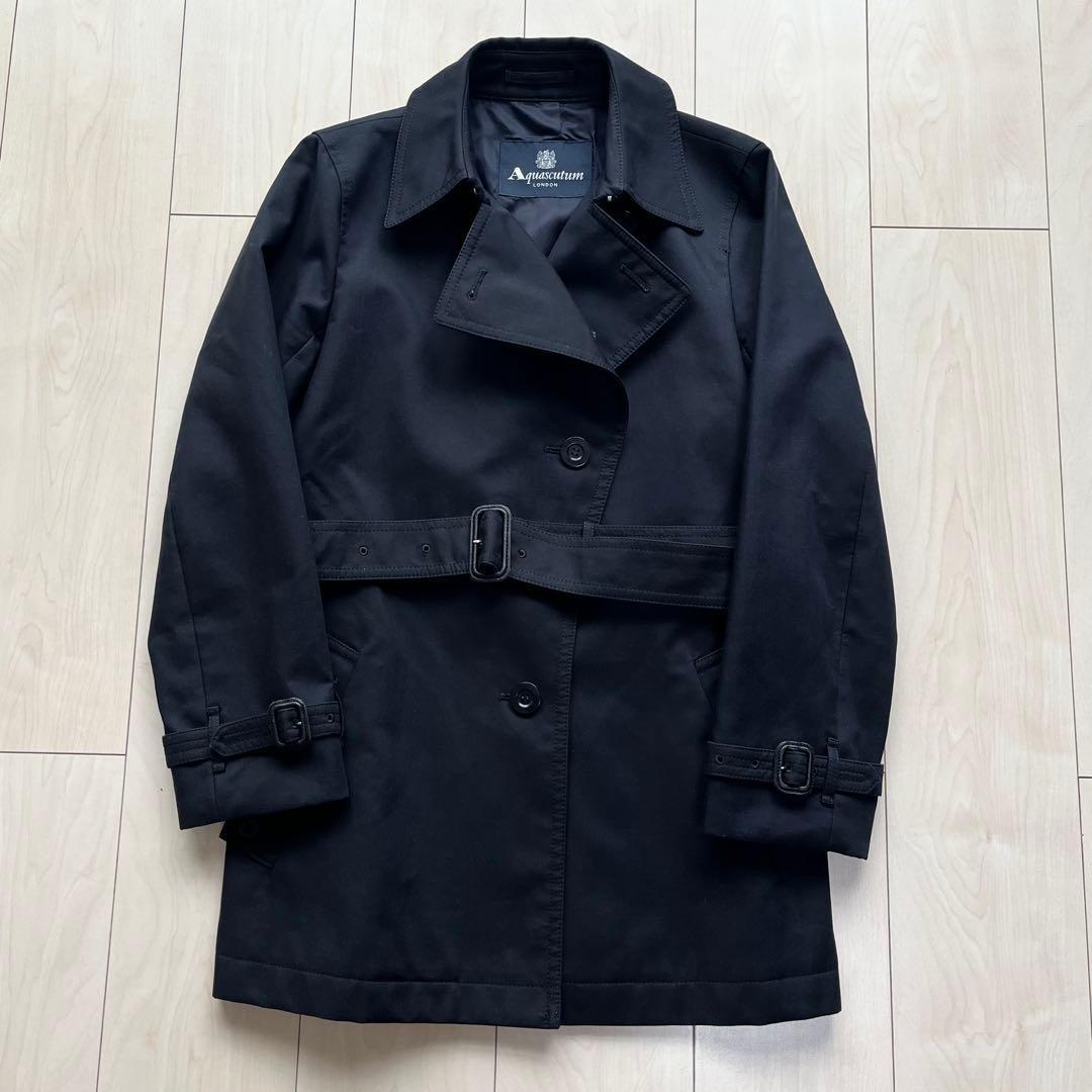 Aquascutum Trench Coat Club Check Asian fit M US size S Navy Authentic