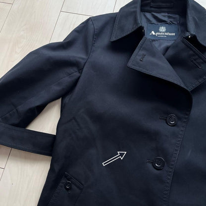 Aquascutum Trench Coat Club Check Asian fit M US size S Navy Authentic