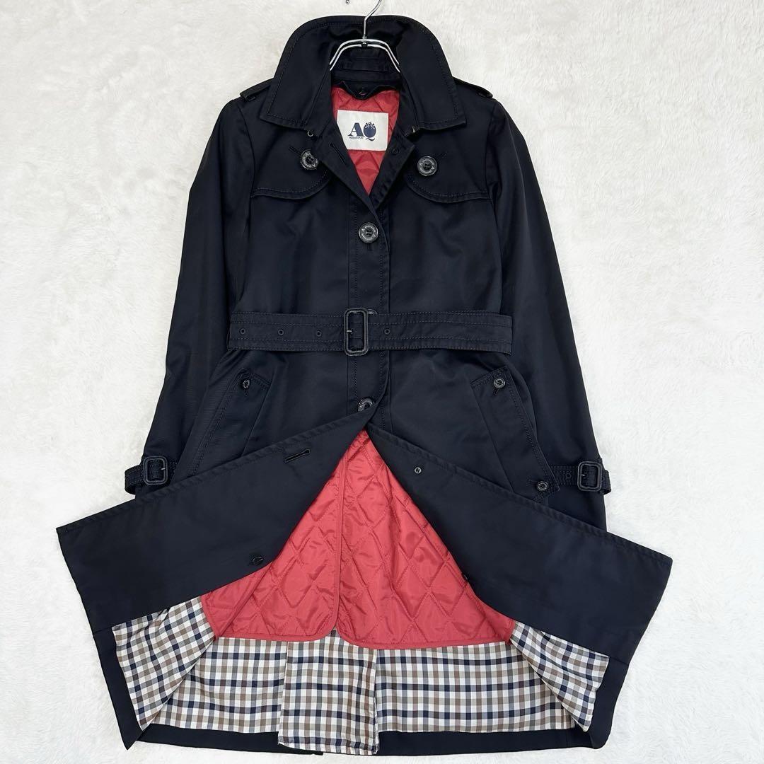 Aquascutum Trench Coat Club Check Asian fit M 38 US size S Black Authentic