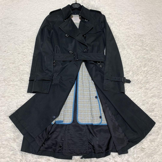 Aquascutum Trench Coat Club Check Asian fit M US size S Black Authentic