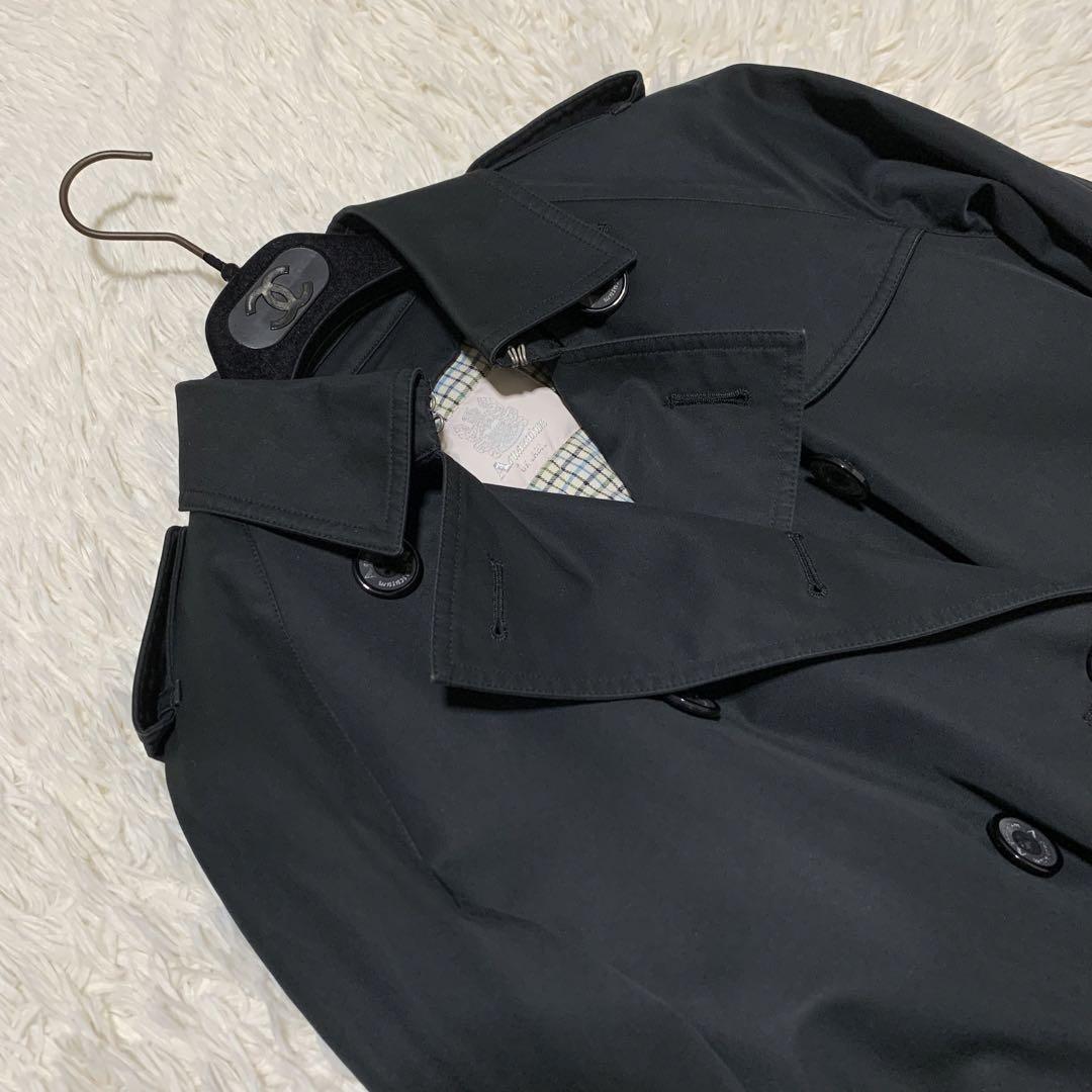 Aquascutum Trench Coat Club Check Asian fit M US size S Black Authentic